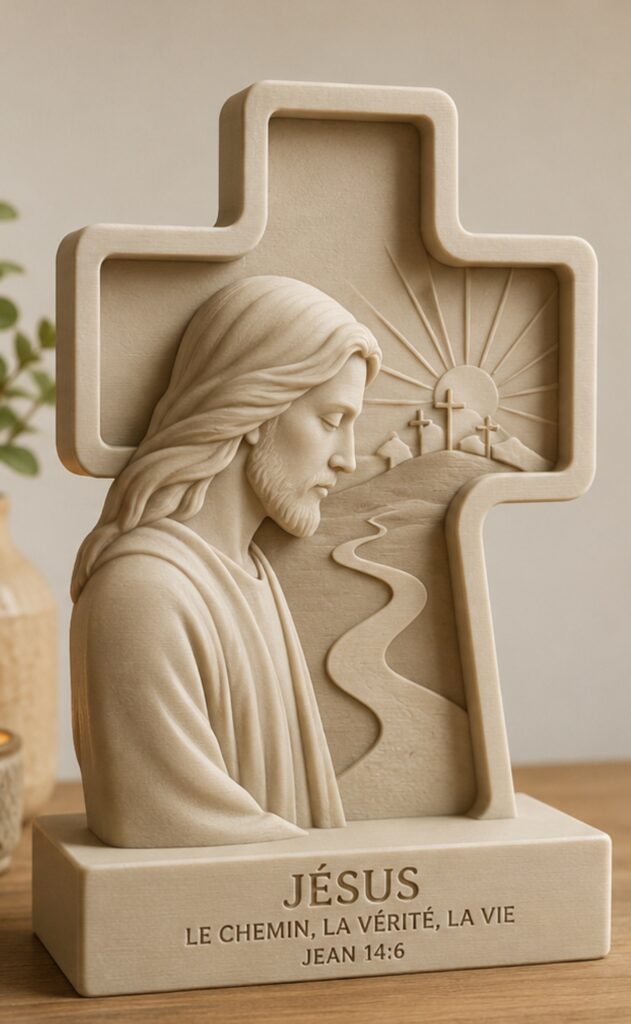 Décoration chrétienne Jésus en pierre sculptée